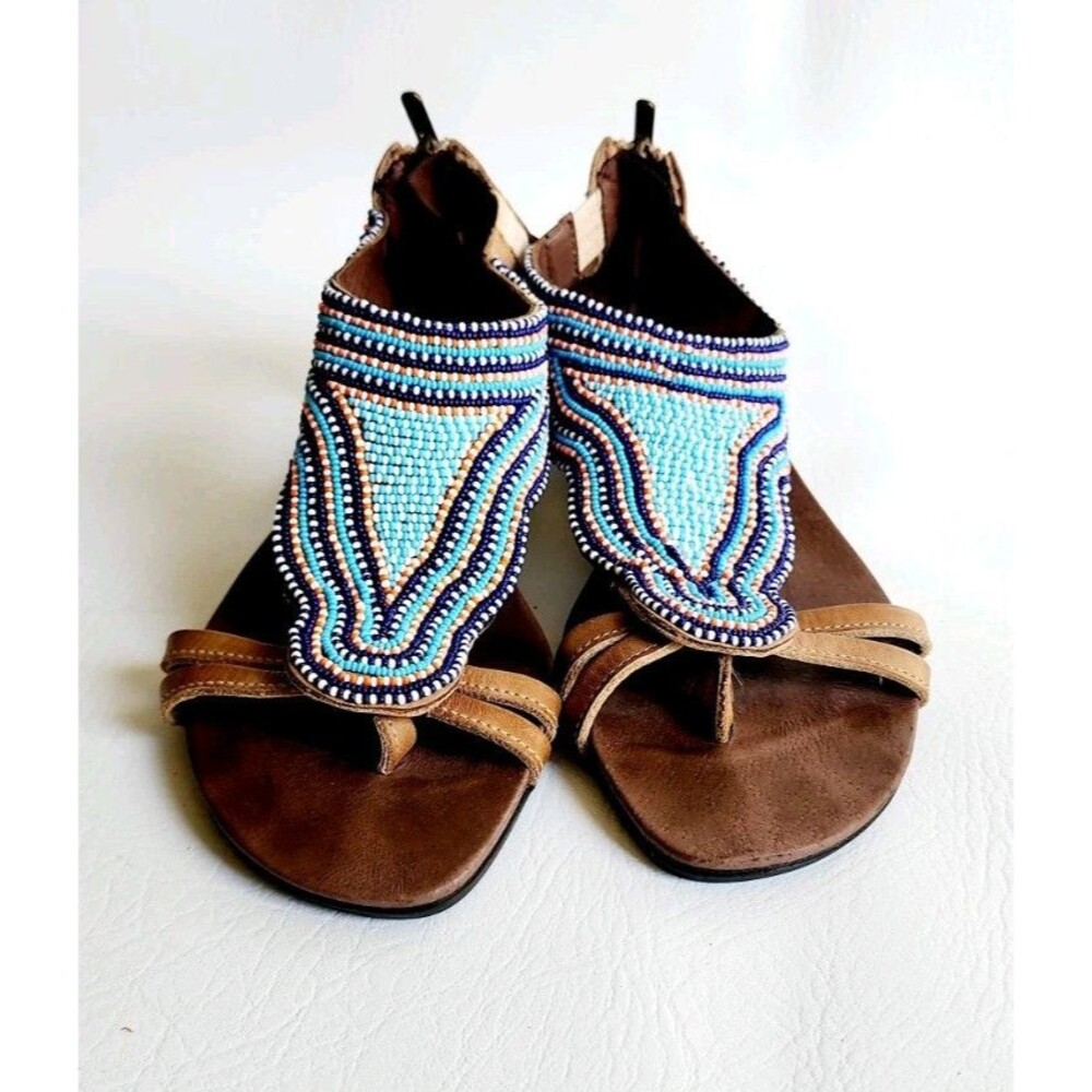 PIKOLINOS BEADED MAASAI SANDALS LEATHER BACK ZIP SIZE US 7.5/EU 38 WOMEN'S